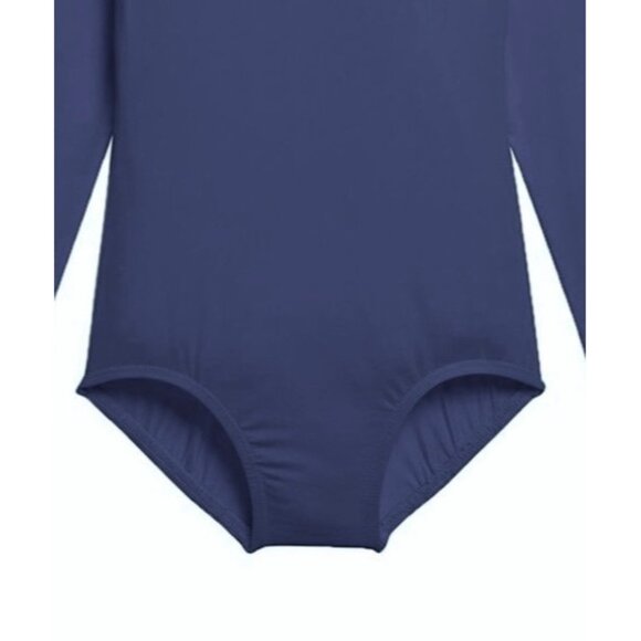 Danskin Childs Long Sleeve Leotard Navy Blue Scoop Neck Class Size Medium - Picture 5 of 9